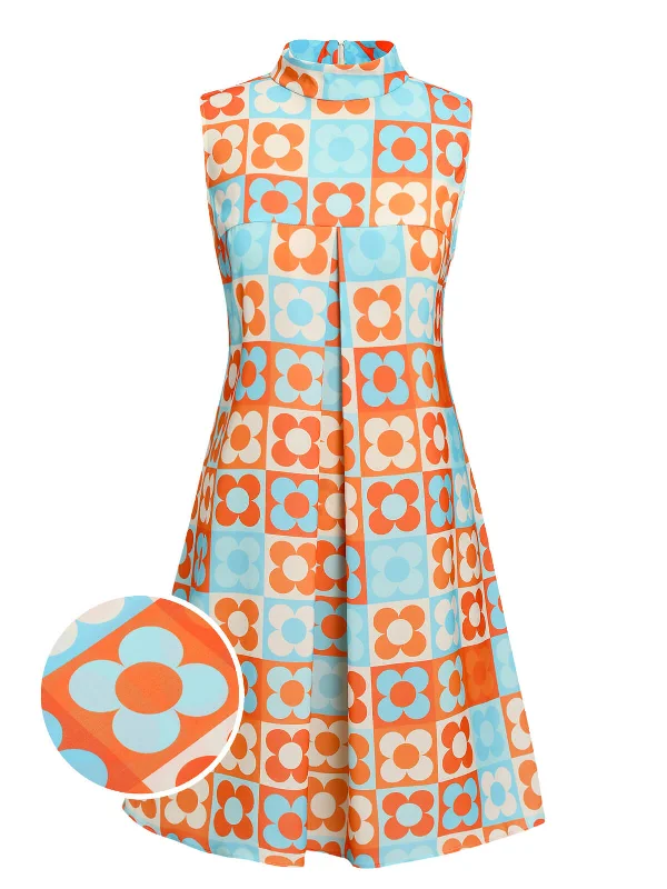 GISELA | ORANGE & BLUE FLORAL HIGH NECK DRESS Hot new arrivals in floral dresses