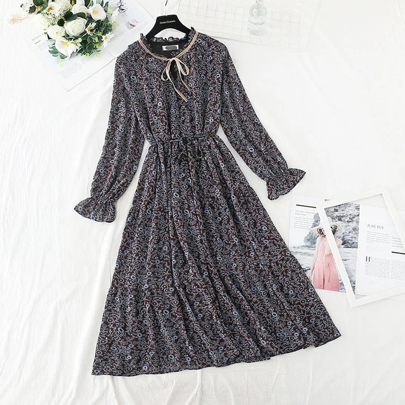 Small fragrance retro French floral dress with backing  4541 Stretchy floral dresses