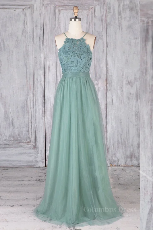 A Line Backless Lace Green Long Corset Prom Dresses, Backless Green Lace Corset Formal Graduation Evening Dresses outfit Classic Lace Dress