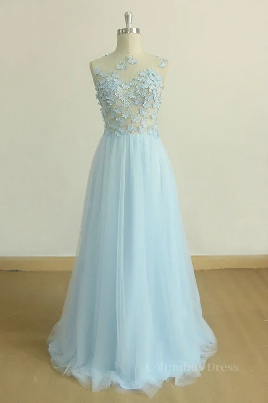 A Line Round Neck Baby Blue Lace Long Corset Prom Dress with Butterfly, Baby Blue Lace Corset Formal Graduation Evening Dress outfit Lace Dress Style