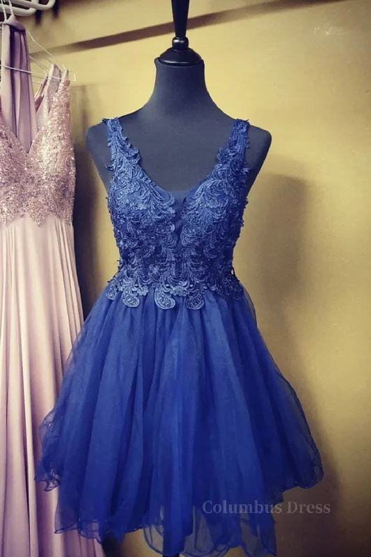 A Line V Neck Blue Lace Short Corset Prom Dress, Blue Lace Corset Homecoming Dress, Short Blue Corset Formal Evening Dress outfit Lace Maxi Dress