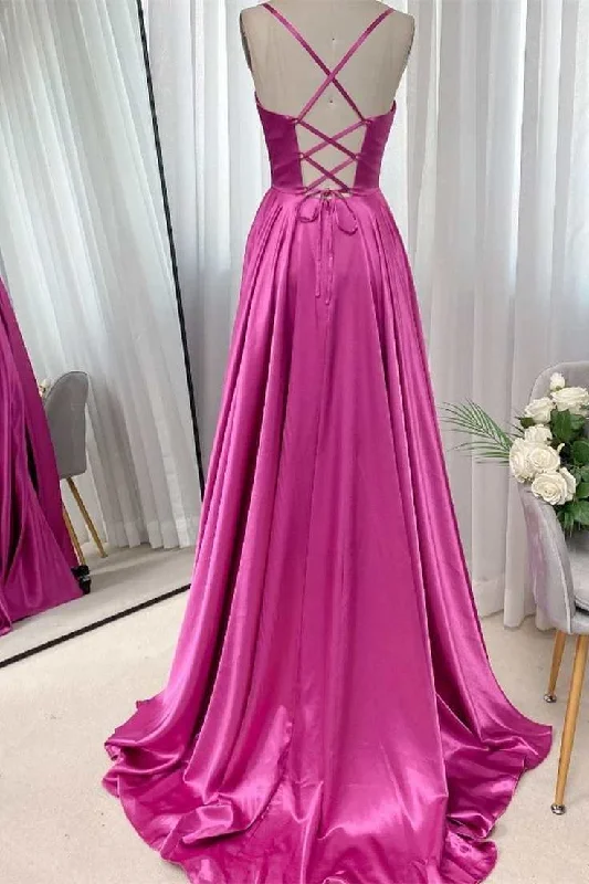 Barbie Pink Cowl Neck Lace-Up A-Line Prom Dress Lace Dress for Women