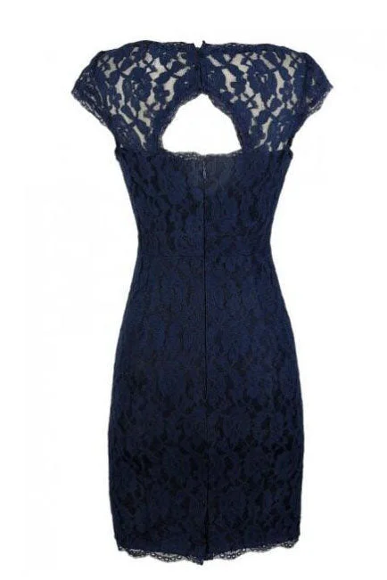 Classic Navy Blue Lace Short Mother of the Bride Dress Lace Dress Summer