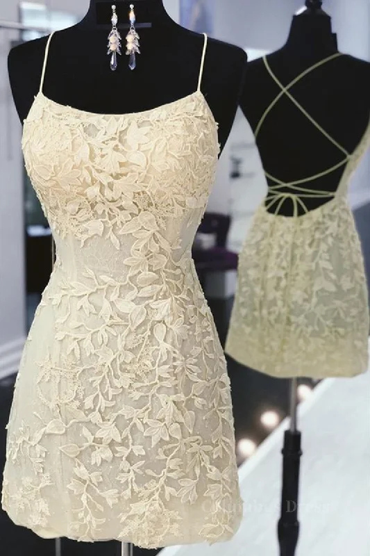 Cute Backless Yellow Lace Short Corset Prom Dress, Yellow Lace Corset Formal Graduation Corset Homecoming Dress outfit Lace Detail Gown