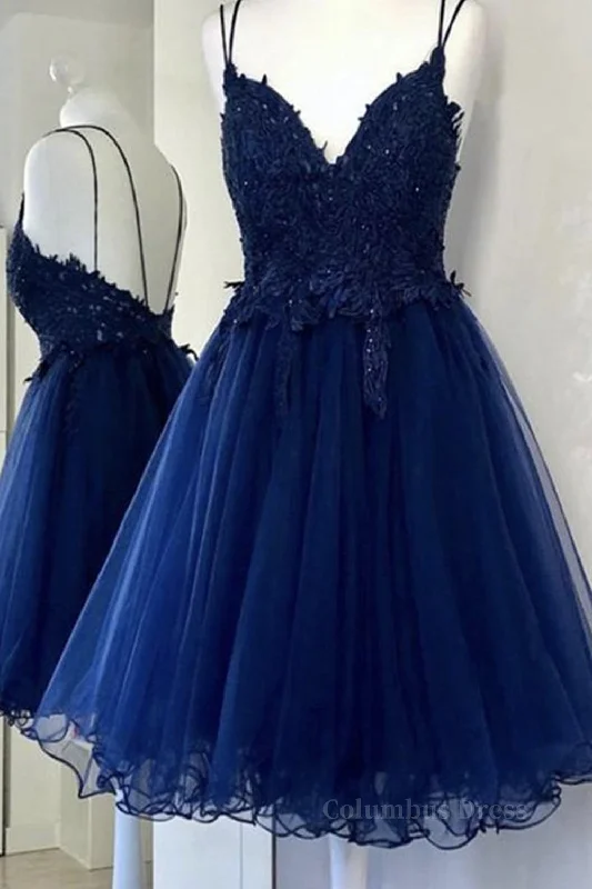 Cute V Neck Backless Blue Lace Short Corset Prom Dresses, Blue Lace Corset Homecoming Dresses, Blue Corset Formal Evening Dresses outfit Long Sleeve Lace Dress