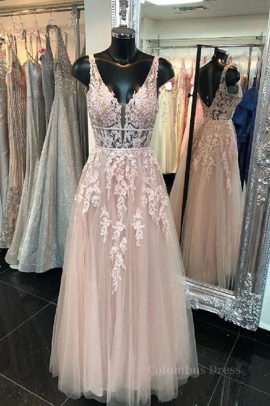 Deep V Neck Backless Pink Lace Long Corset Prom Dress, Long Pink Lace Corset Formal Graduation Evening Dress outfit Lace Dress Design