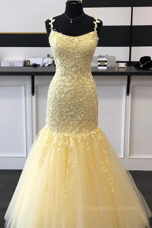 Gorgeous Mermaid Yellow Lace Long Corset Prom Dress, Mermaid Yellow Corset Formal Dress, Yellow Lace Evening Dress outfit Lace Dress Glow