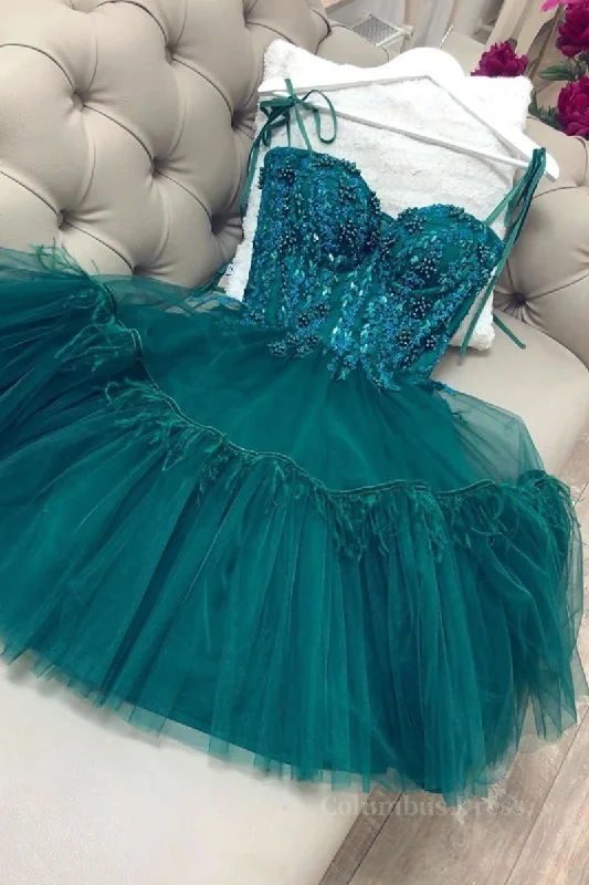 Green Beaded Lace Short Corset Prom Dress with Straps, Short Green Lace Corset Formal Graduation Corset Homecoming Dress with Beading outfit Lace Gown Style