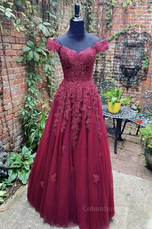 Off Shoulder Burgundy Lace Corset Prom Dress, Off the Shoulder Burgundy Corset Formal Dress, Burgundy Lace Evening Dress outfit Tiered Lace Dress