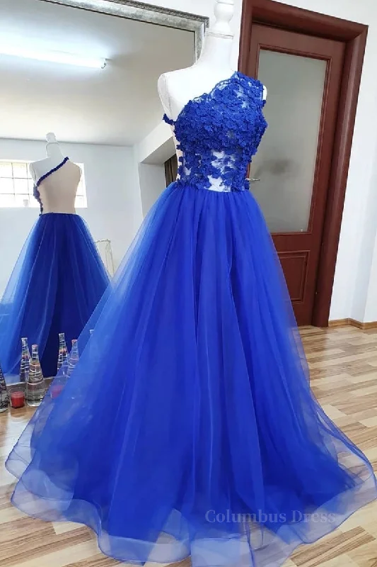 One Shoulder Backless Royal Blue Lace Long Corset Prom Dress, Royal Blue Lace Corset Formal Dress, Backless Royal Blue Evening Dress outfit Vintage Lace Gown