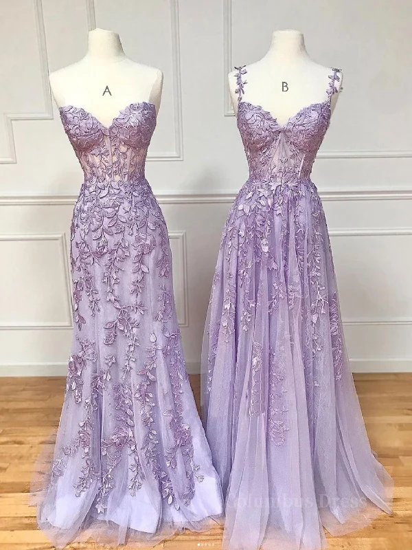 Purple sweetheart neck lace long Corset Prom dress, lace Corset Formal graduation dress outfits