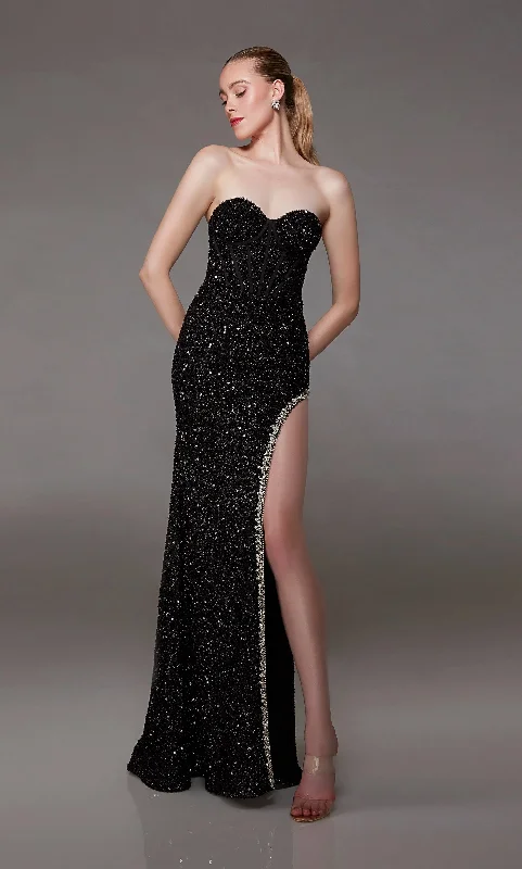 ALYCE Paris 1827 Black Sequin Strapless Sheath Dress with Slit