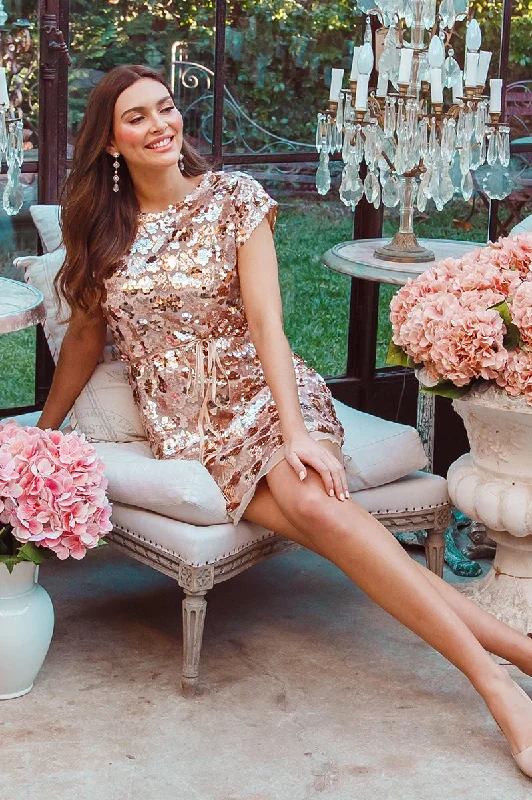 Glitterati Sequin Shift Dress in Rose Gold