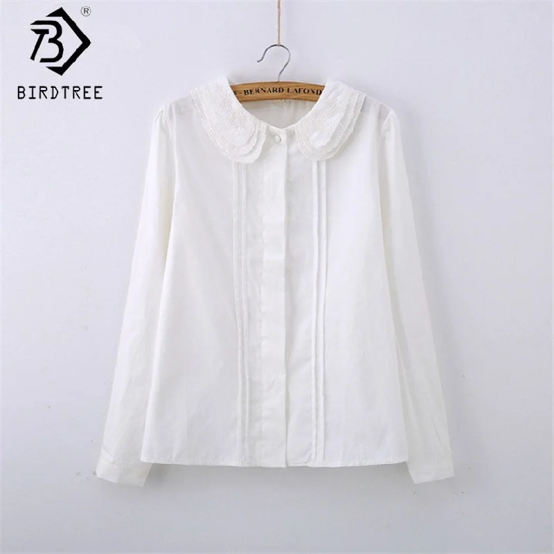 Female Cotton White Blouses Peter Pan Collar Casual Shirt Ladies Tops School Work Blouse Women Plus Size S-XXL T58348