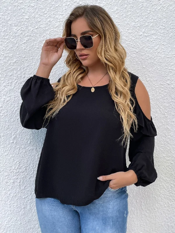 Large Plus Size 4XL Blouses Women Autumn 2023 Hollow Out Long Sleeve Black Oversized Tops Cotton Casual Solid Ladies T Shirts