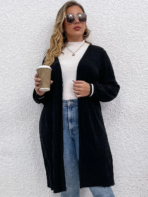 Plus Size 4xl Coat Women Autumn 2023 Black Large Size Vintage Curvy Cardigan Long Sleeve Loose Oversize Solid Casual Sweater