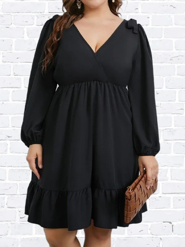 Plus Size Black Loose Dress Women's Long Sleeve V Neck Oversized Casual 4XL Dresses 2023 Autumn Large Elegant Clothing