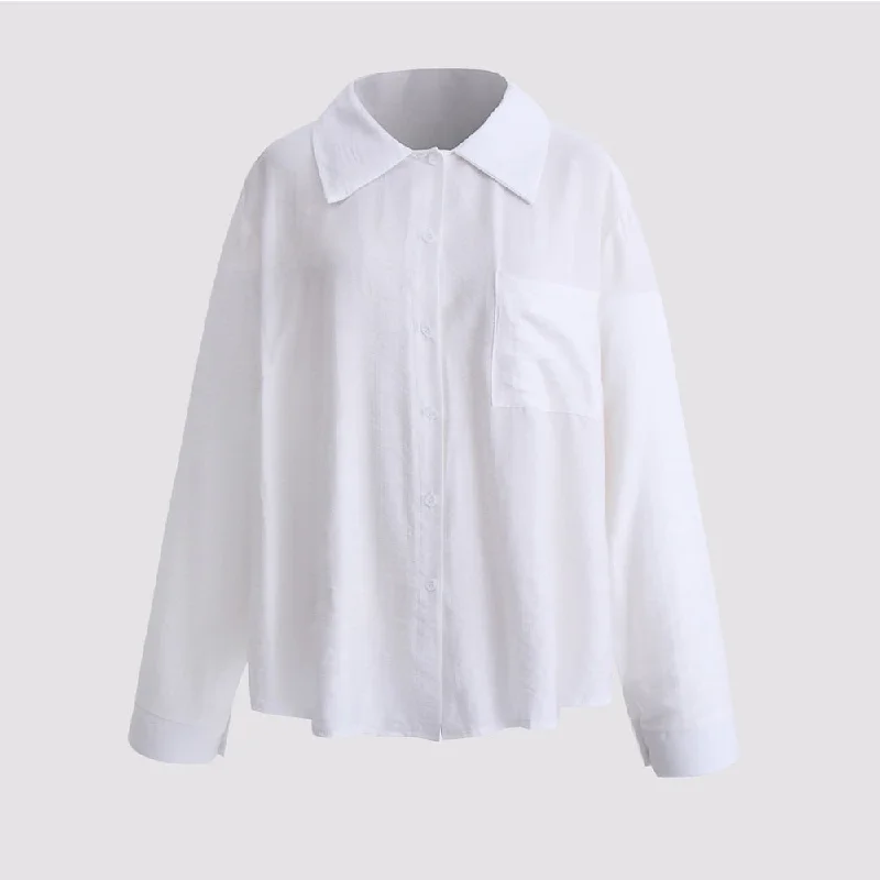 Plus Size White Blouses Women's Autumn 2023 Long Sleeve Turn-down Collar T Shirt Casual Solid Loose Oversized Clothing