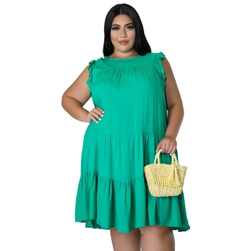 XL 5XL PLUS SIZE SOLID LOOSE CASUAL COMFORTABLE DRESS WOMEN SLEEVELESS CAKE DRESSES HOME LOUNGE WEAR