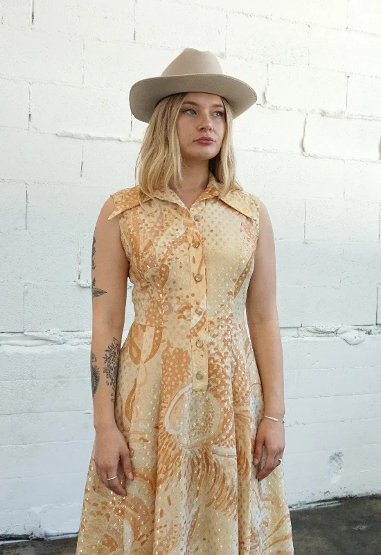 1960's Gold Lurex Shirtdress Bohemian Shirt Dress