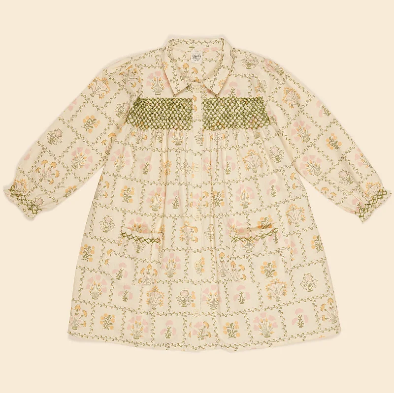 Aline Smock Shirtdress in Cabin Quilt Cream by Apolina - Last One In Stock - 5-7 Years Cute Shirt Dress