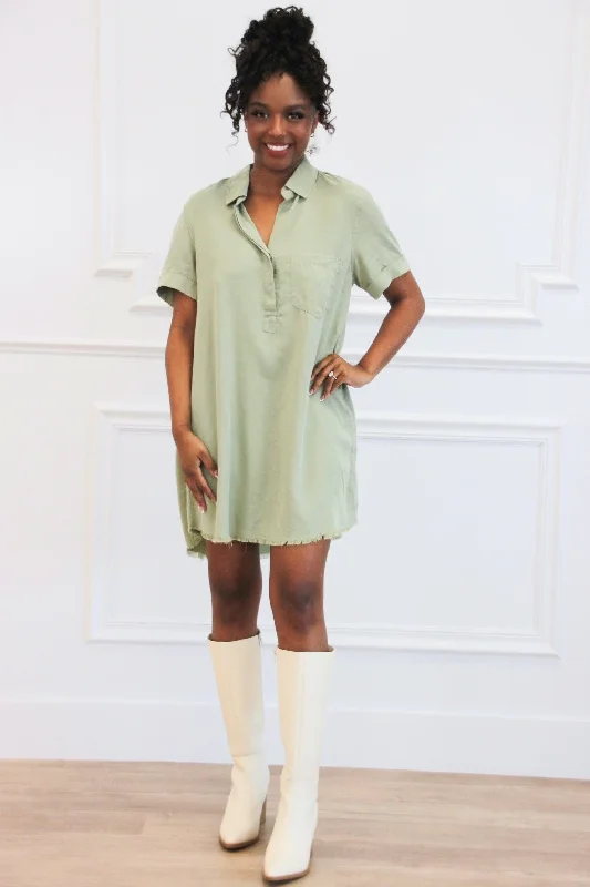 Comfy Essential Washed Denim Shirt Dress: Olive Shirt Dress Wrap