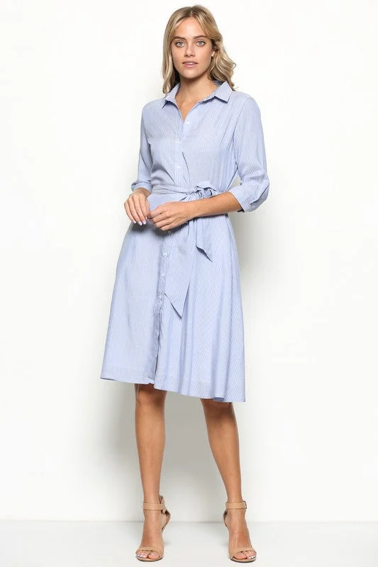 Elegant Marine Blue Shirt Dress White Linen Shirt