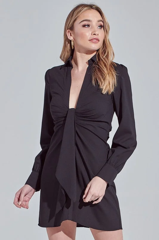 Fashion Black Deep Tie-Up Shirt Dress Shirt Dress Combo