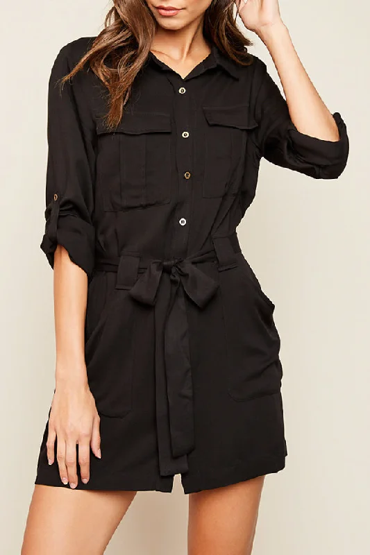 Fashion Black Shirt Dress Day Shirt Dress