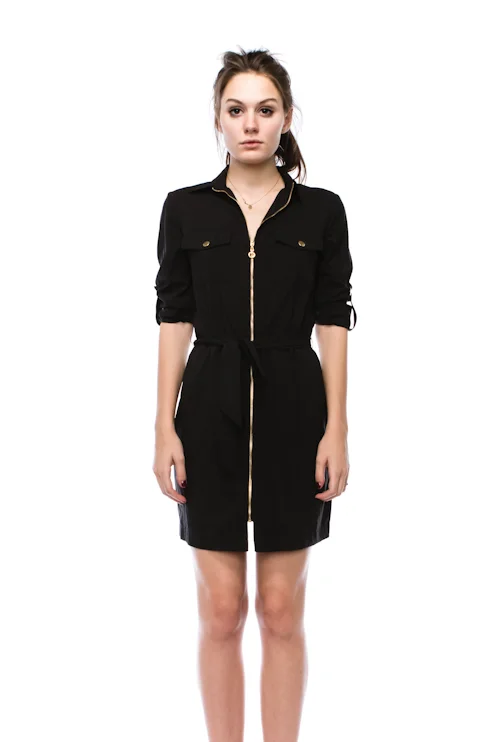 Fashion Black Shirt Dress Modern Button Shirt