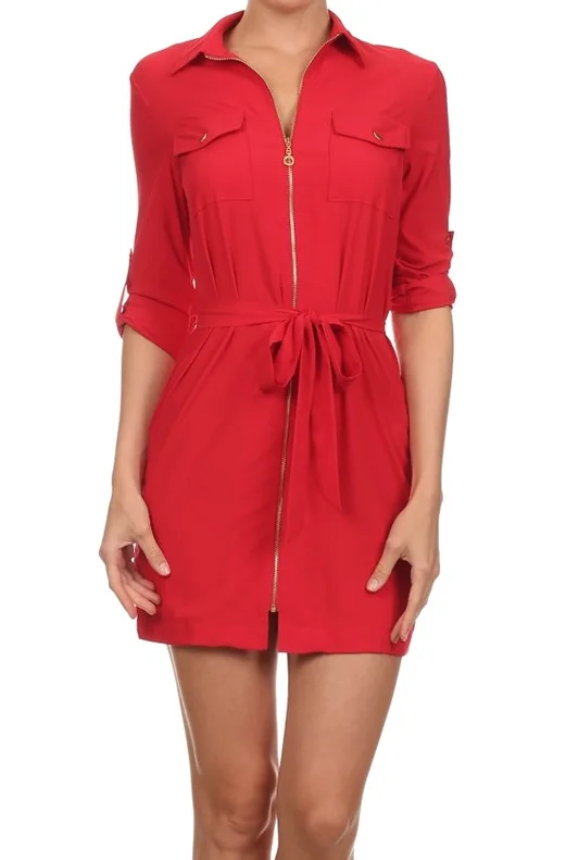 Fashion Red Shirt Dress Classic Button Shirt