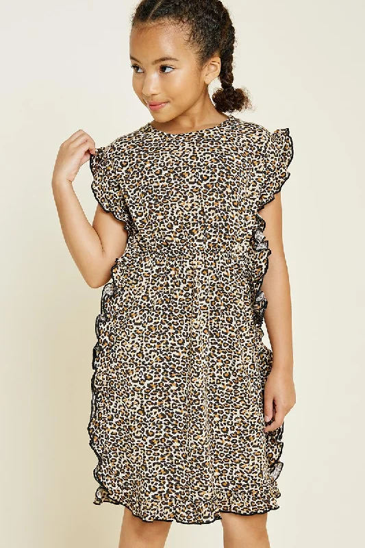 Leopard Ruffle T-Shirt Dress Shift Shirt Dress