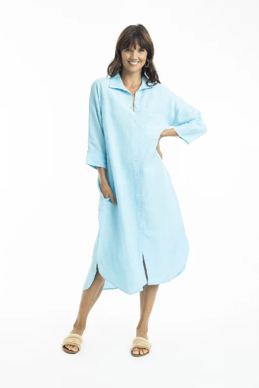 Linen Shirt Dress - Sky Summer Shirt Dress