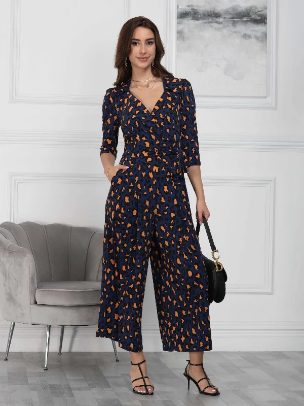 Melissa Print Shirt Jumpsuit, Navy Animal Floral Shirt Dress