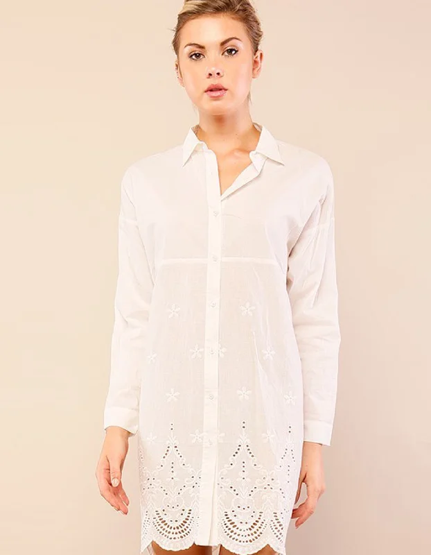 Shirt Dress with Scallop and Crochet Detailed Classic Shirt Gown