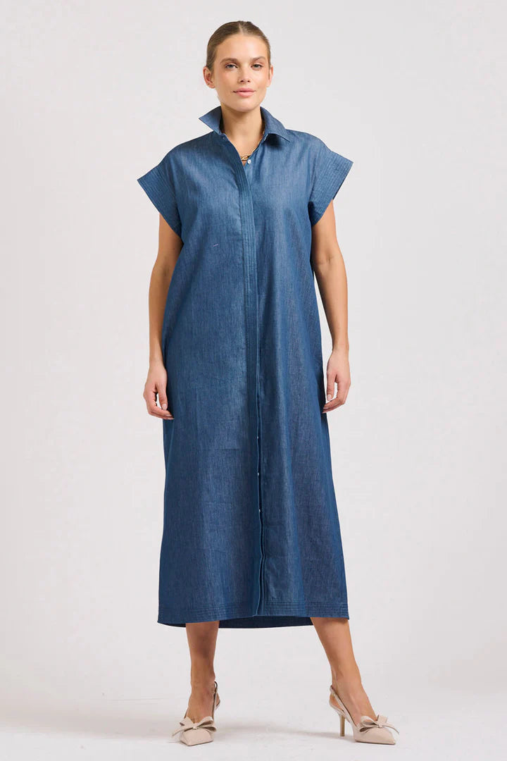 The Fifi Shirt Dress - Chambray Classic Shirt Dress