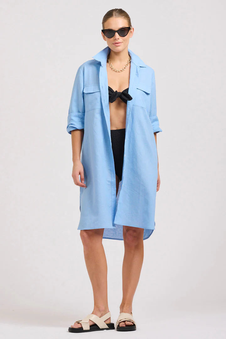 The Venus Linen Shirtdress - Provincial Blue Casual Button Shirt