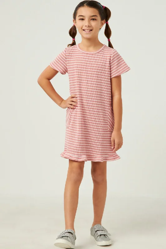 Waffled Stripe Knit T Shirt Dress Wrap Shirt Dress