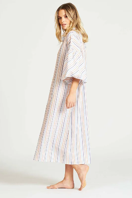 The Puff Sleeve Shirt Dress - Multi Stripe/Gold Lurex