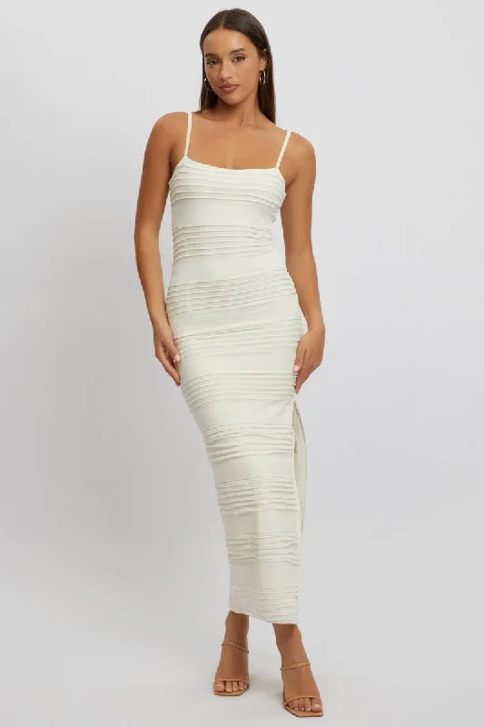 White Bodycon Dress Sleeveless Midi Button-front Midi Skirt